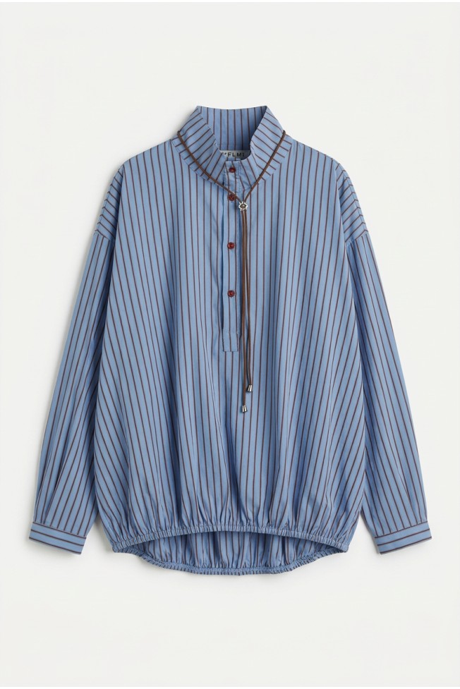 STRIPED POPLIN SHIRT WITH NECKLACE