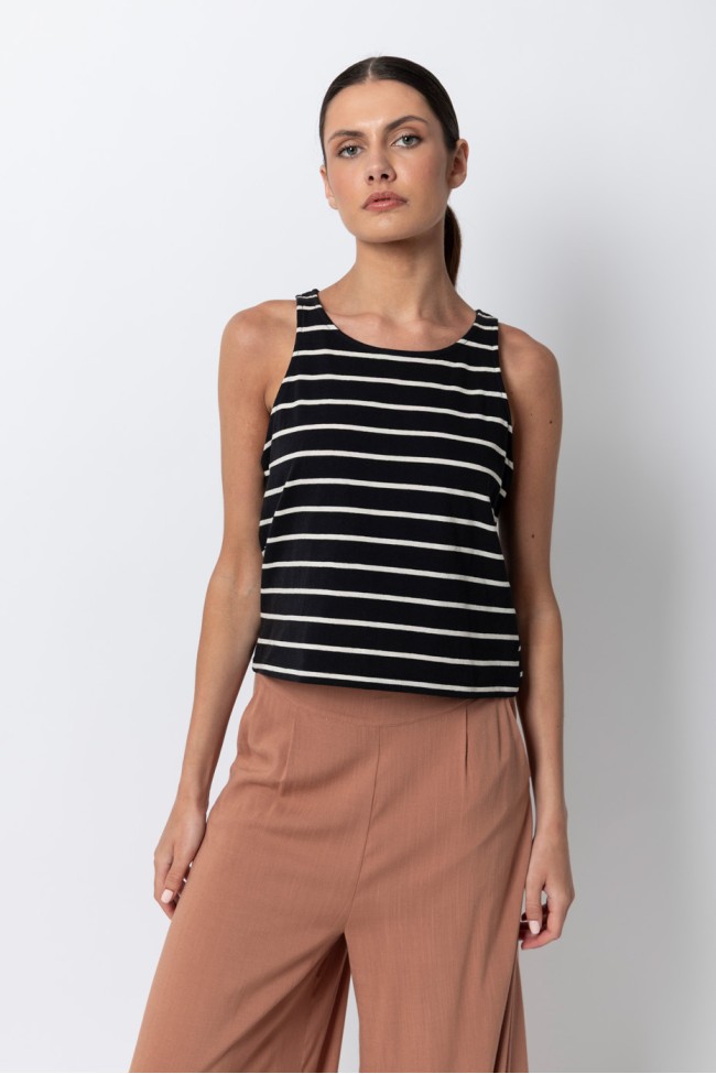 STRIPPED SLEEVELESS BLOUSE