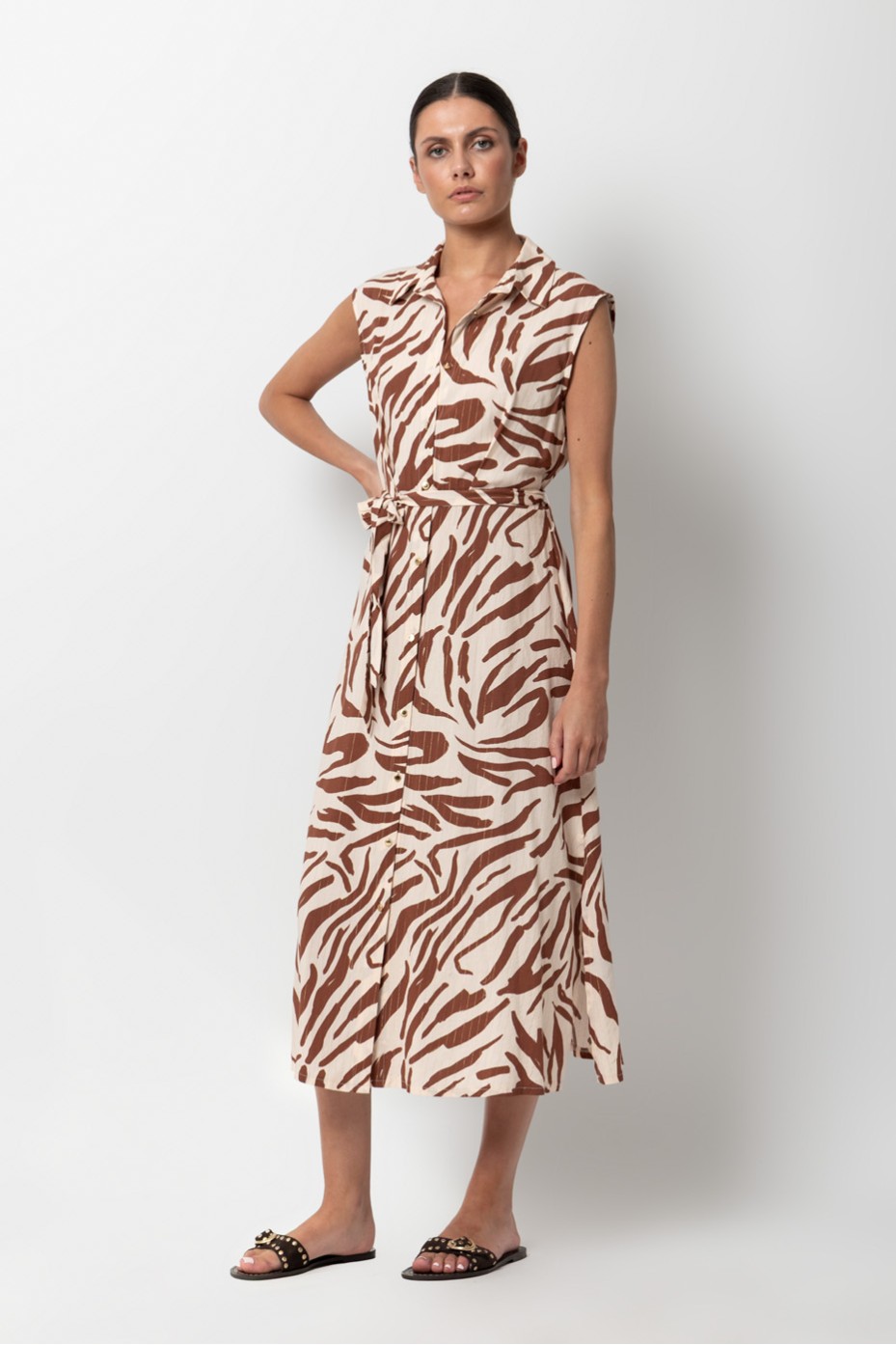 BUTTON UP PRINTED DRESS