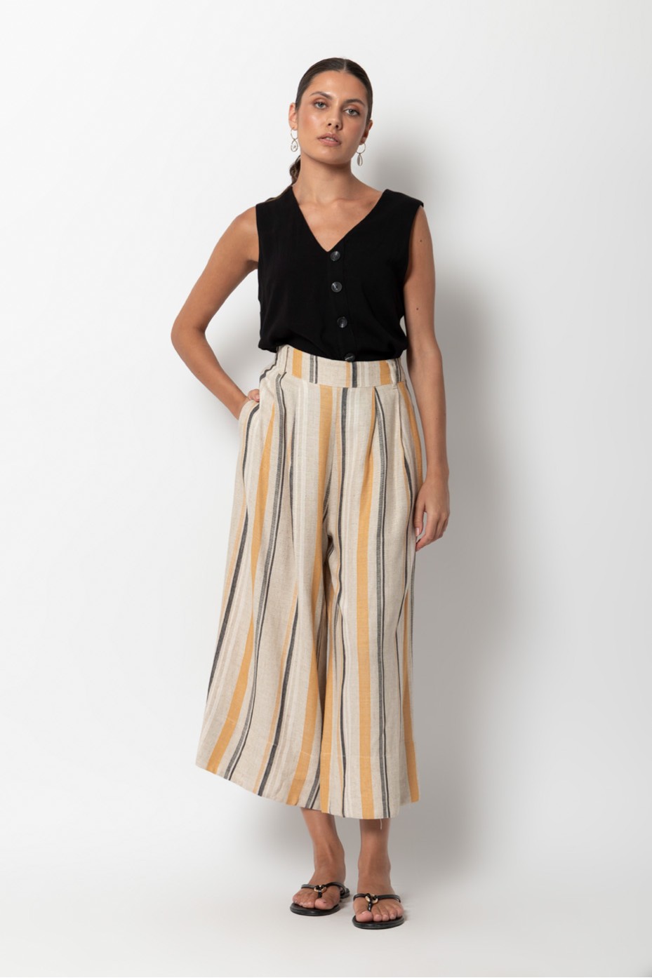 LINEN ZIP PANTS WITH ELASTIC