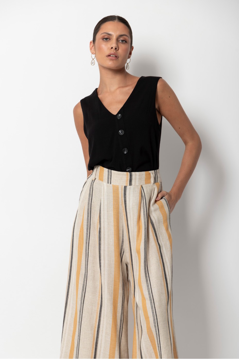 LINEN ZIP PANTS WITH ELASTIC