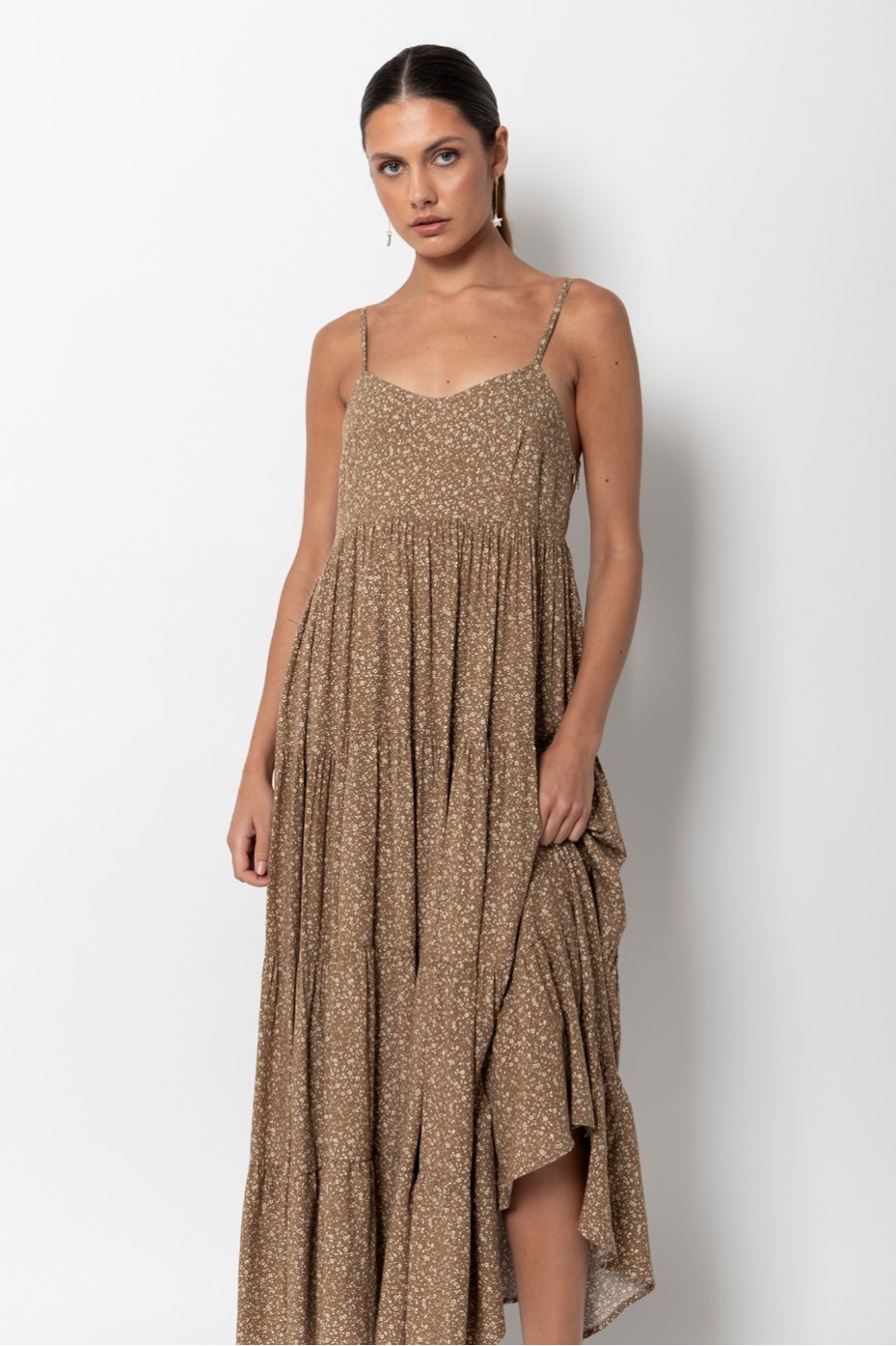 PRINTED MAXI DRESS WITH RUFFLES
