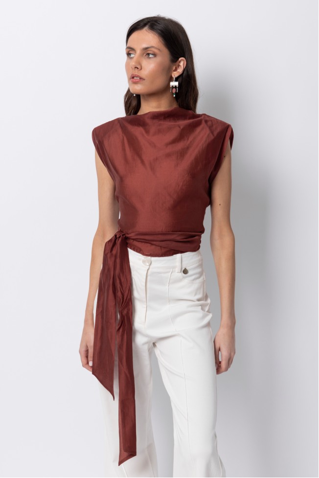 SHEER TOP WITH SHOULDER PADS