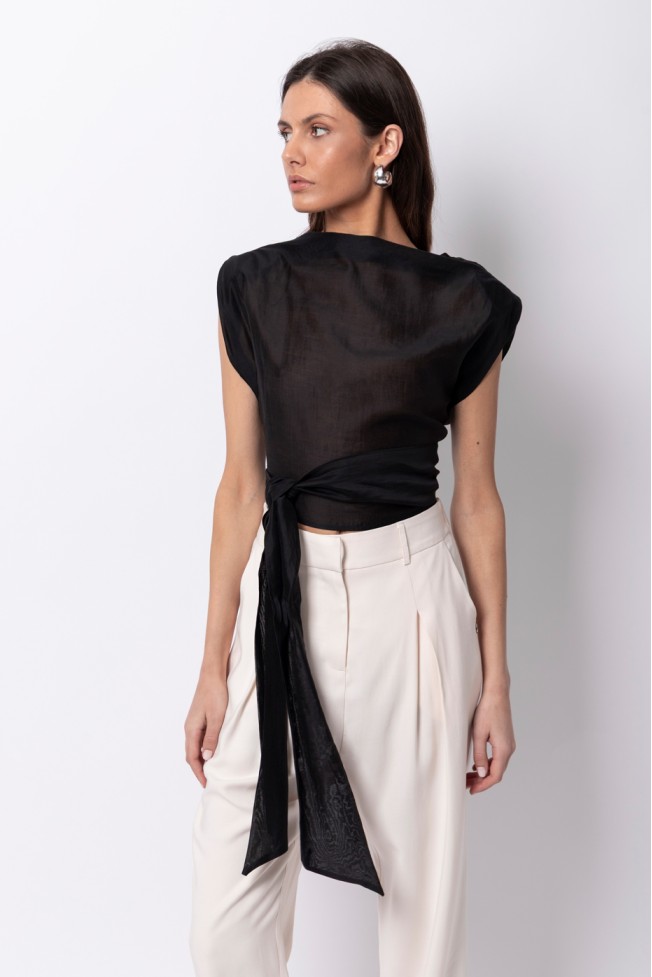 SHEER TOP WITH SHOULDER PADS