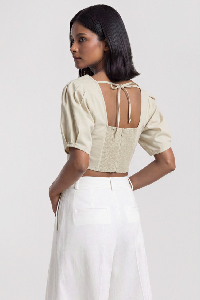 ΜΠΛΟΥΖΑ CROP ΜΕ ΦΟΥΣΚΩΤΑ ΜΑΝΙΚΙΑ ZOE BLACK