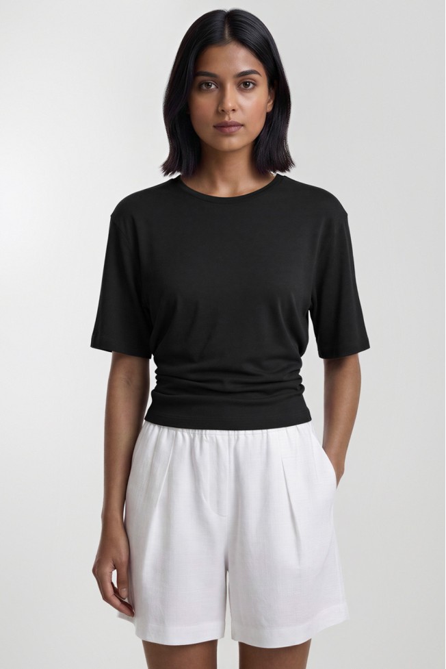SHORT-SLEEVED ELASTIC CROP TOP