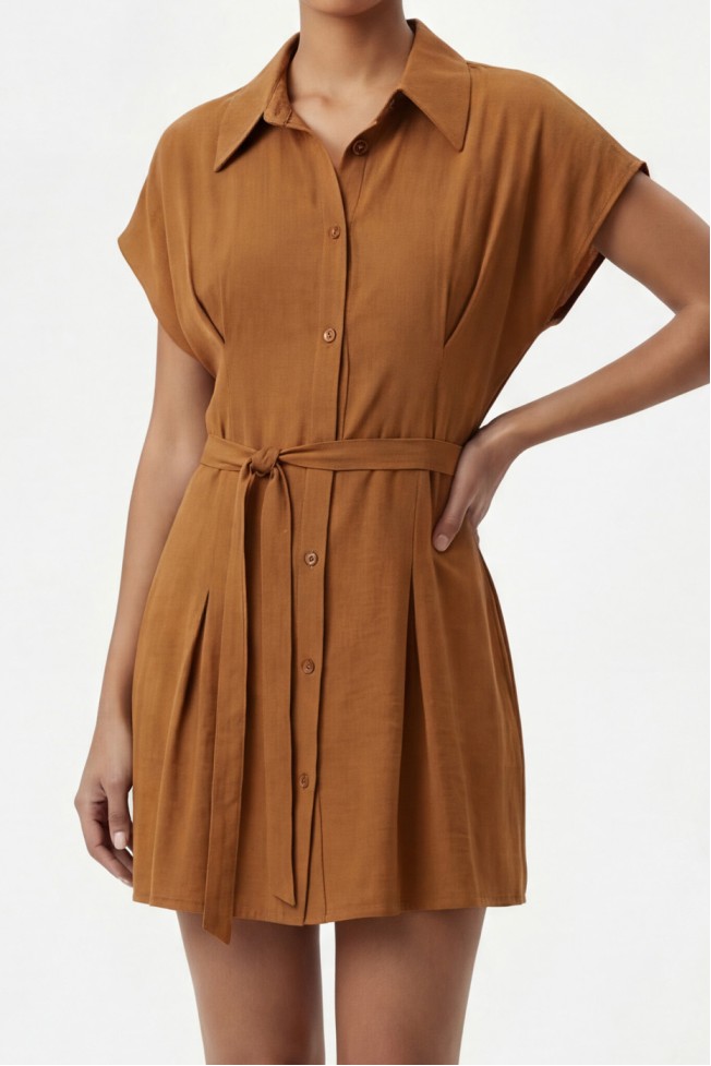SHORT SLEEVE MINI DRESS WITH BELT