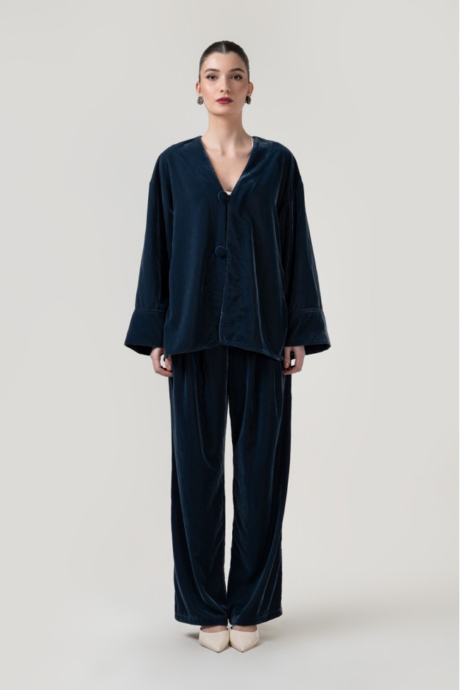 VELVET PANTS WITH PLEATS