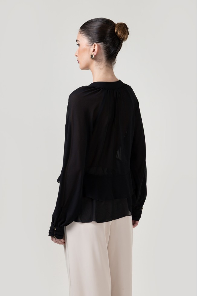 LONG SLEEVE V-NECK BLOUSE WITH RUFFLES