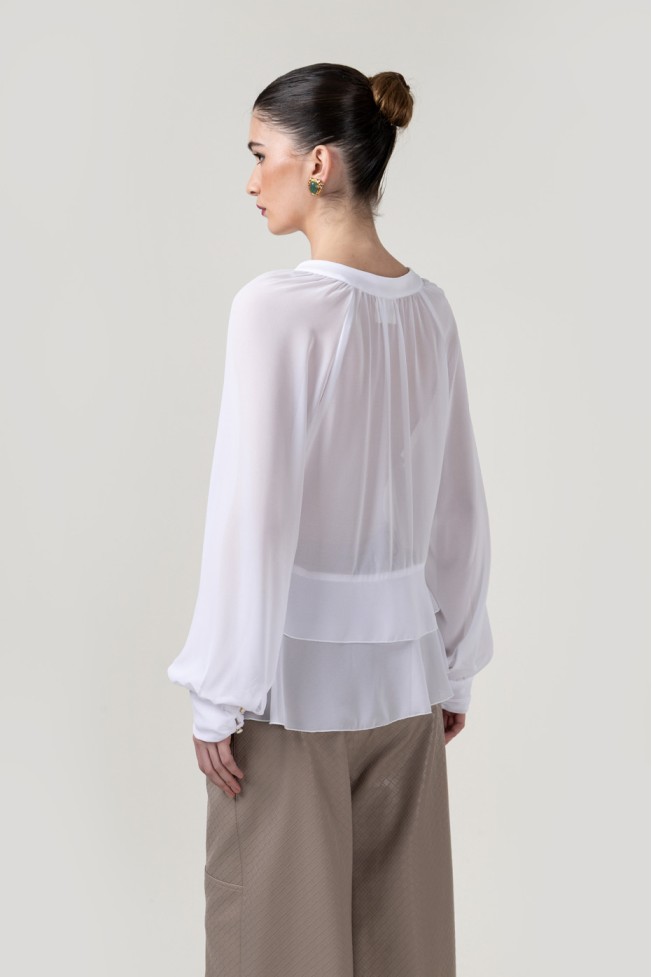 LONG SLEEVE V-NECK BLOUSE WITH RUFFLES