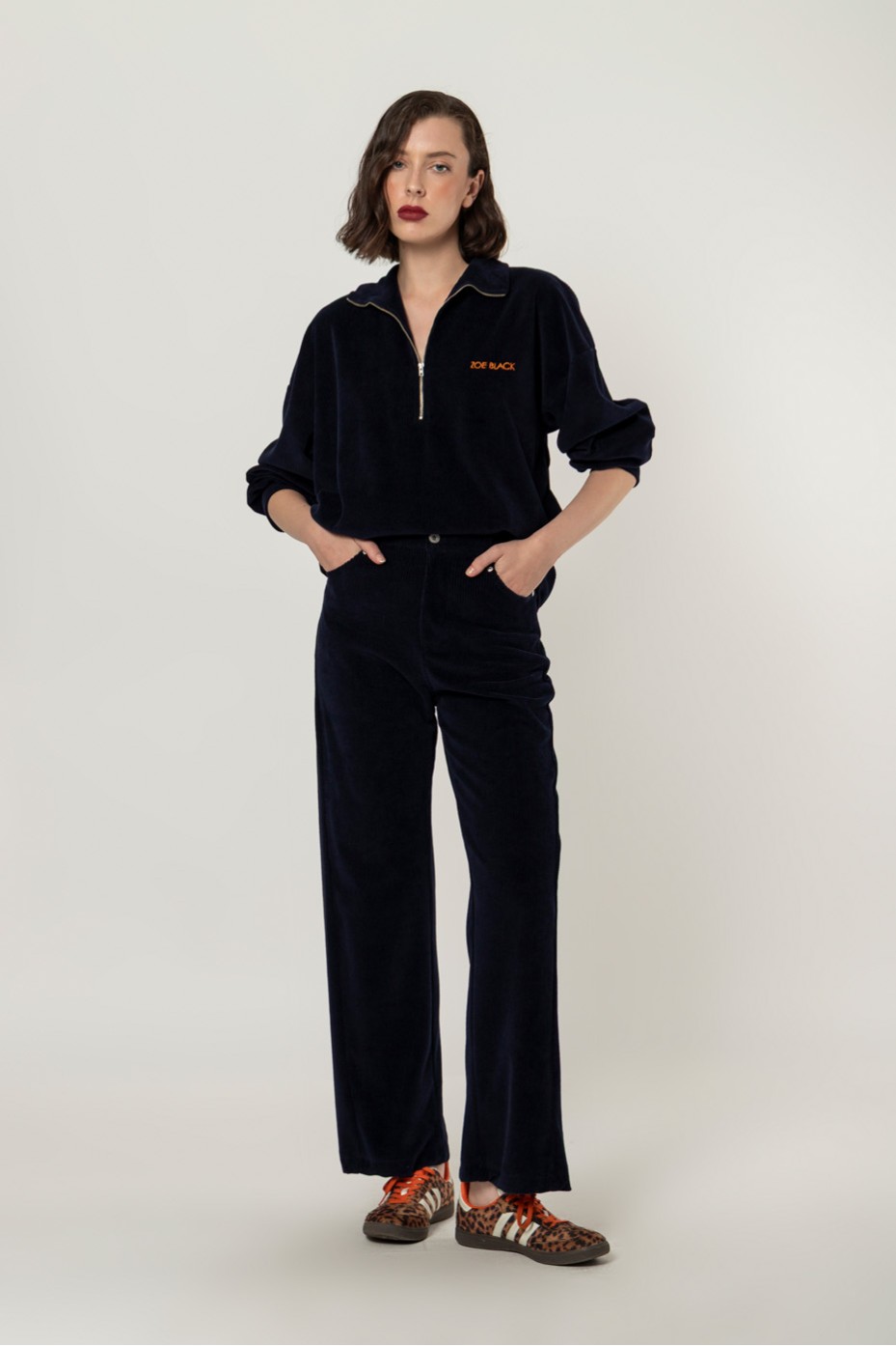 EMBROIDERED RIB PANTS