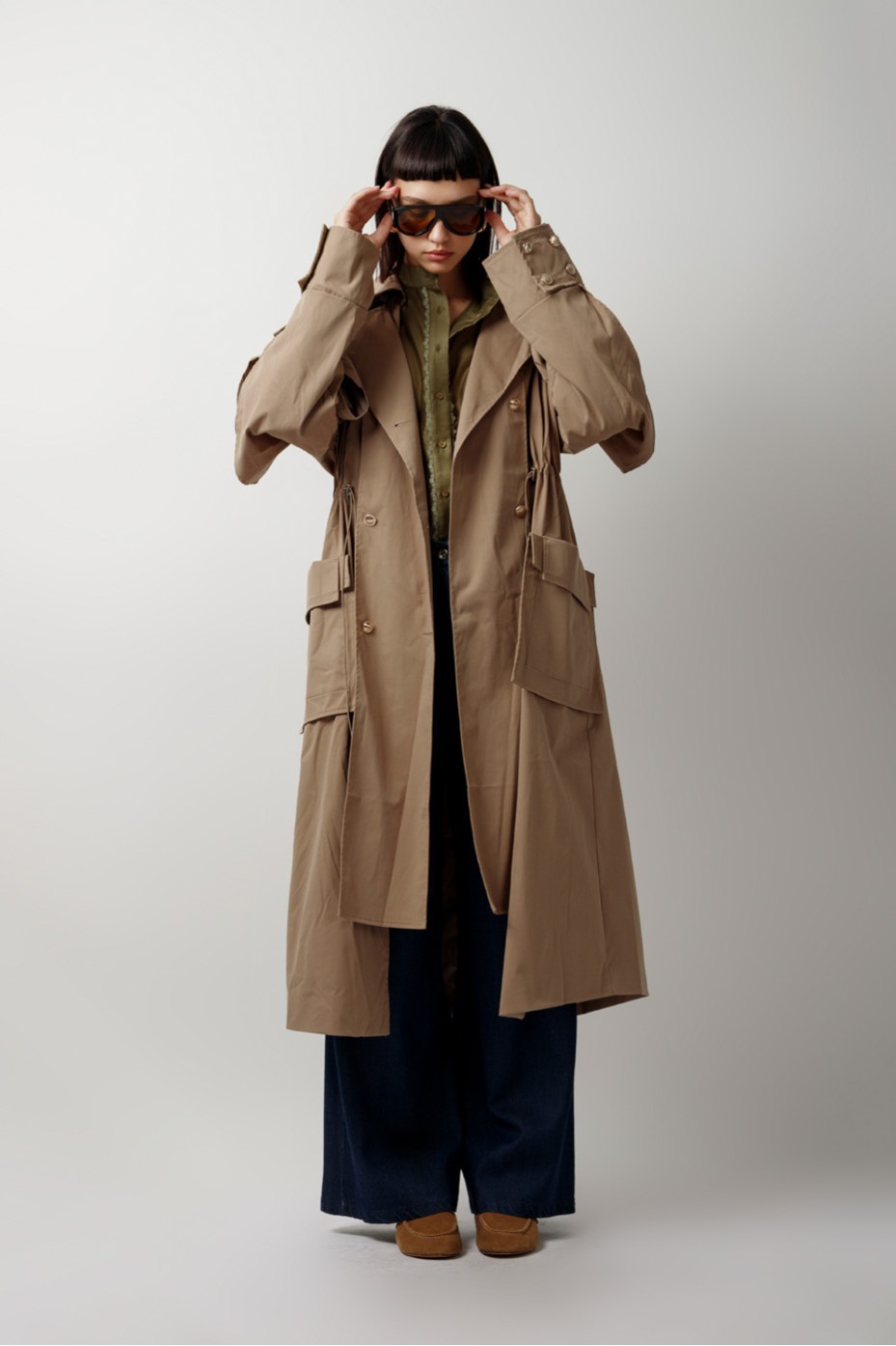 MAXI TRENCH COATS WITH EXTERNAL POCKETS
