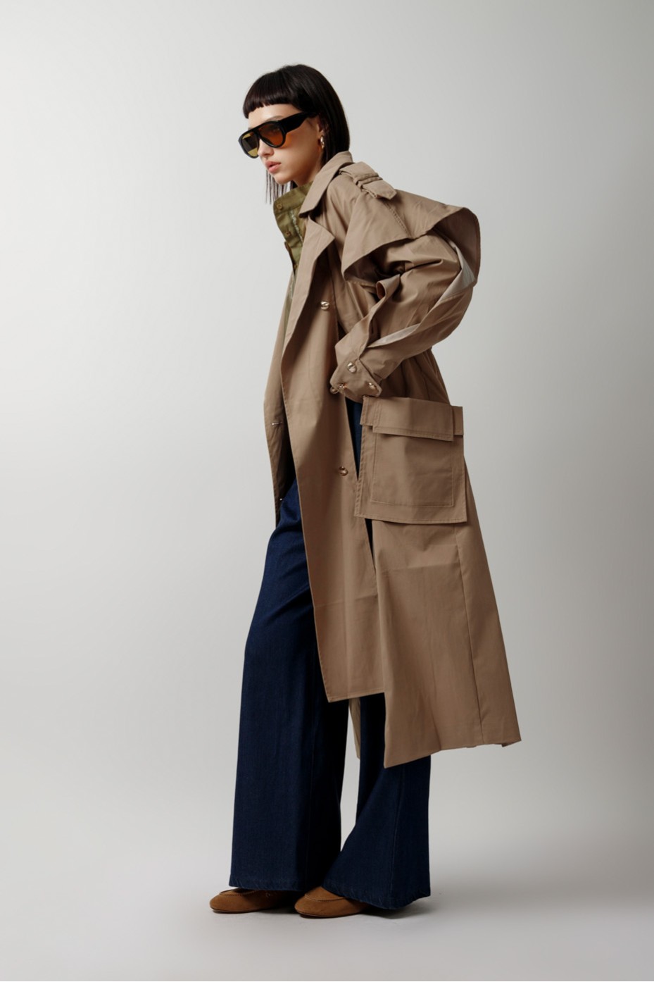 MAXI TRENCH COATS WITH EXTERNAL POCKETS