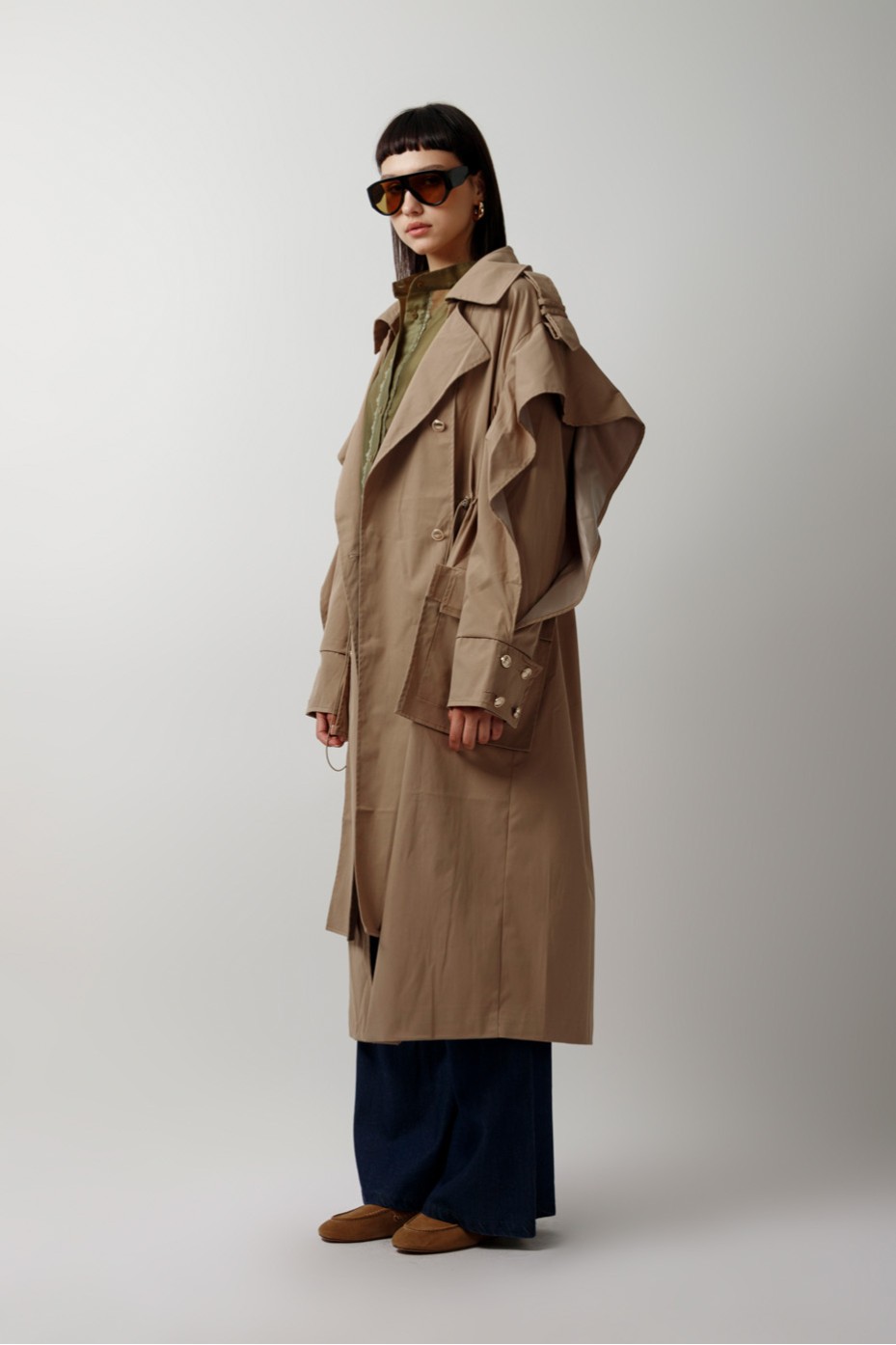 MAXI TRENCH COATS WITH EXTERNAL POCKETS