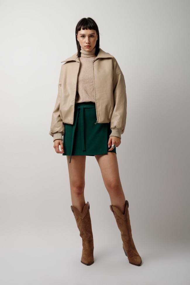 LEATHER BOMBER JACKET WITH COLLAR