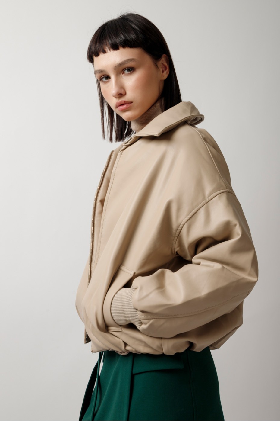 LEATHER BOMBER JACKET WITH COLLAR