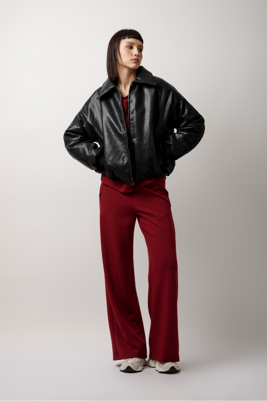 LEATHER BOMBER JACKET WITH COLLAR