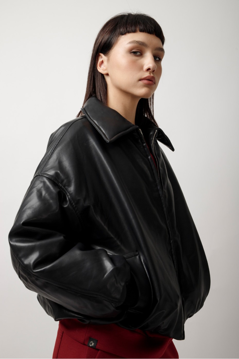 LEATHER BOMBER JACKET WITH COLLAR