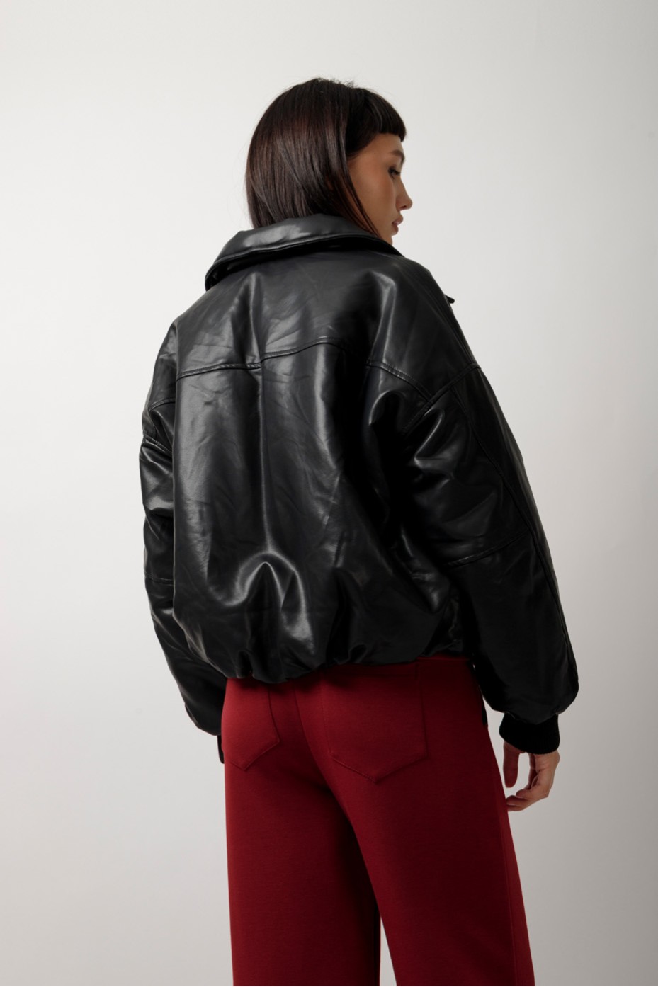 LEATHER BOMBER JACKET WITH COLLAR