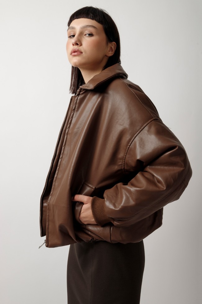 LEATHER BOMBER JACKET WITH COLLAR