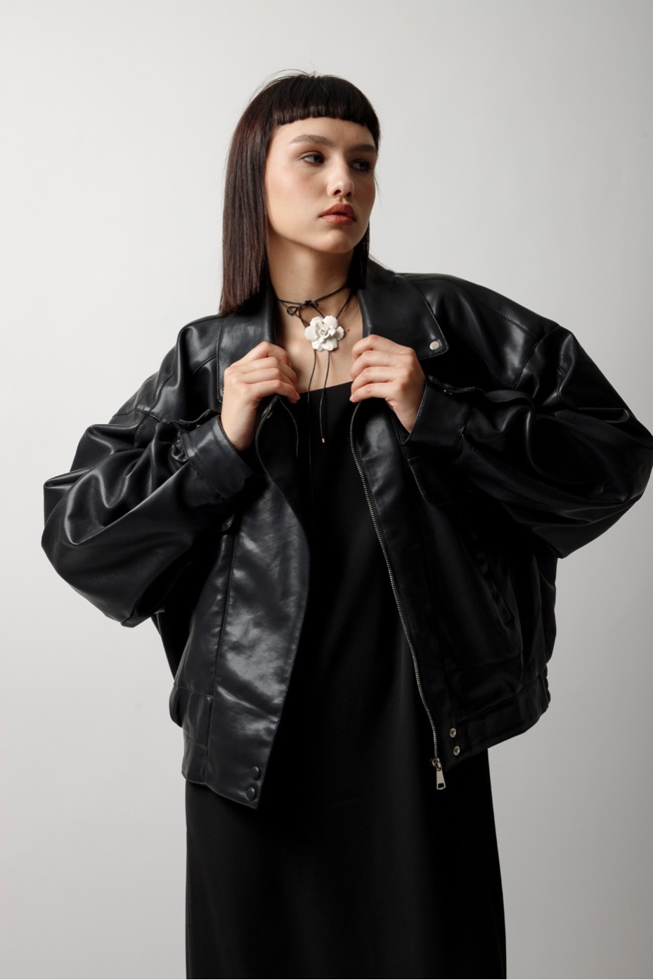 LEATHER JACKET WITH HIDDEN ZIPPER