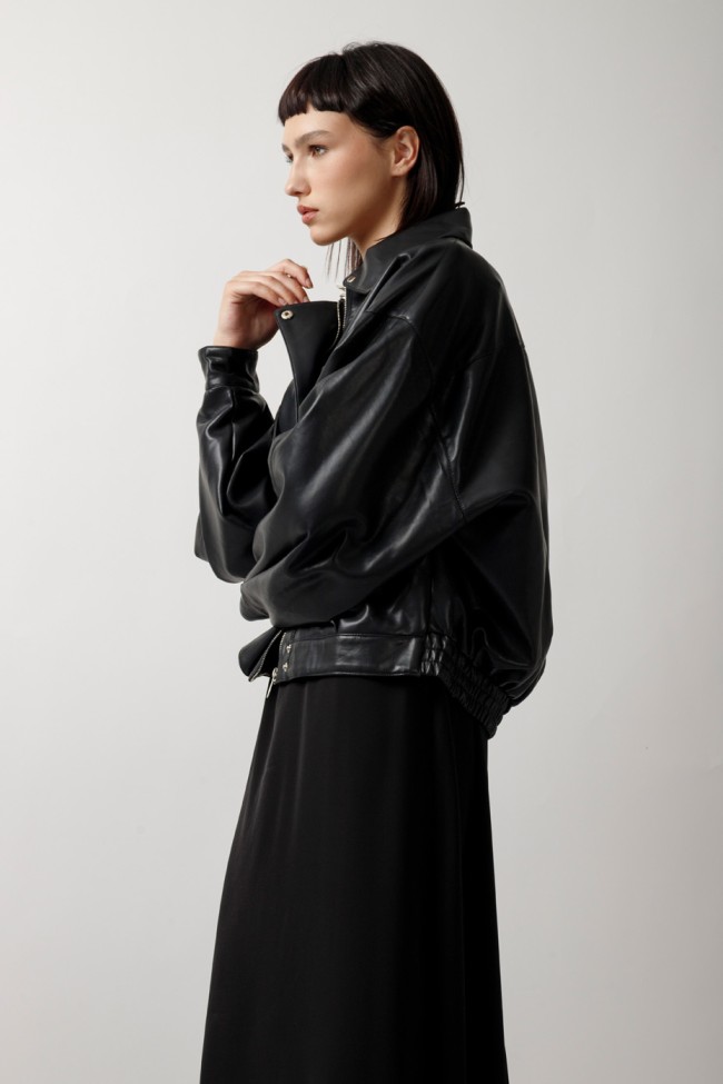 LEATHER JACKET WITH HIDDEN ZIPPER