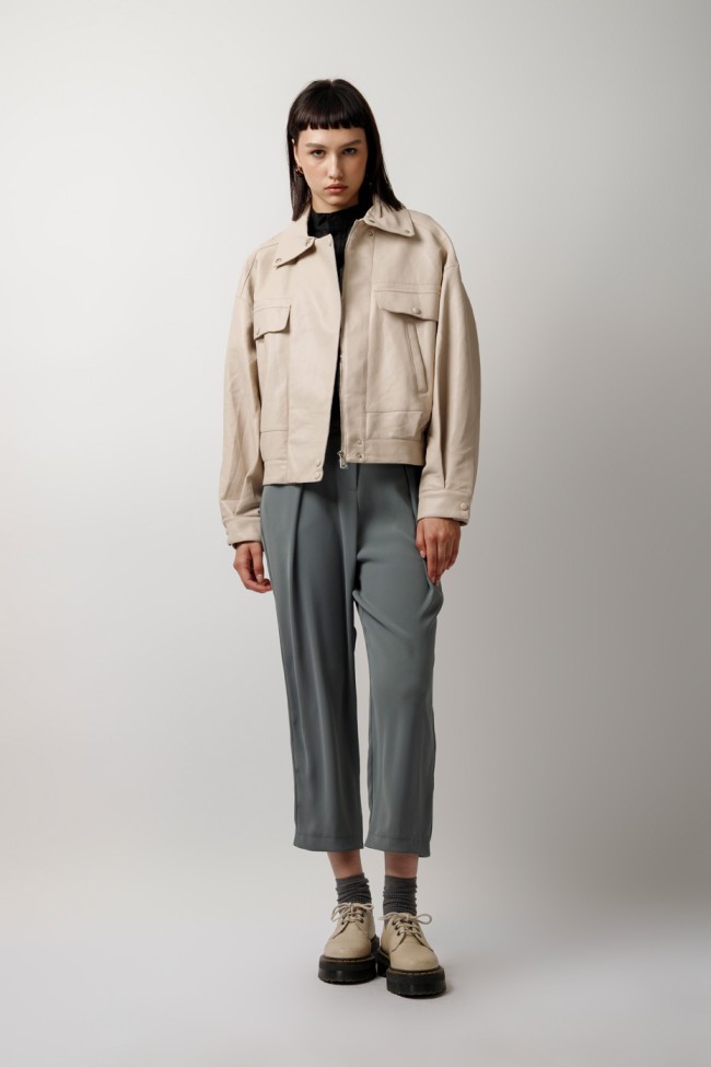 LEATHER JACKET WITH HIDDEN ZIPPER