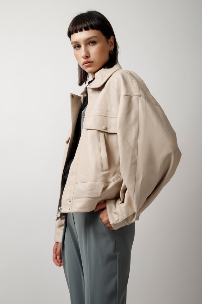 LEATHER JACKET WITH HIDDEN ZIPPER