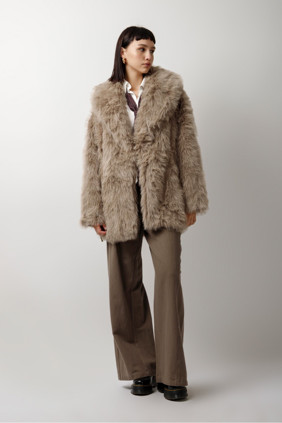 FUR COAT WITH COLLAR AND BELT