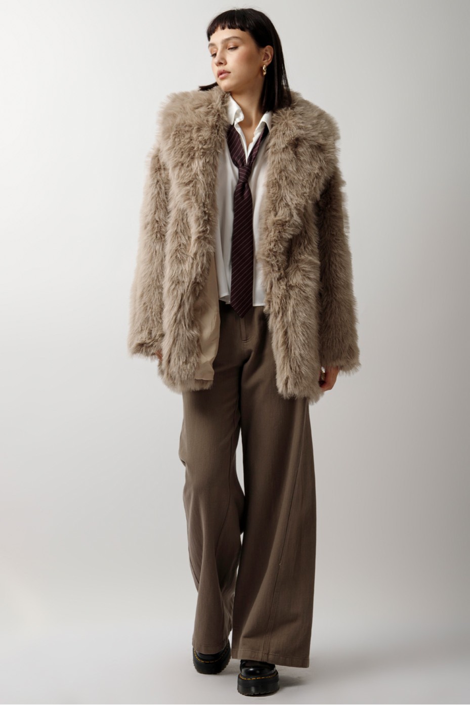 FUR COAT WITH COLLAR AND BELT