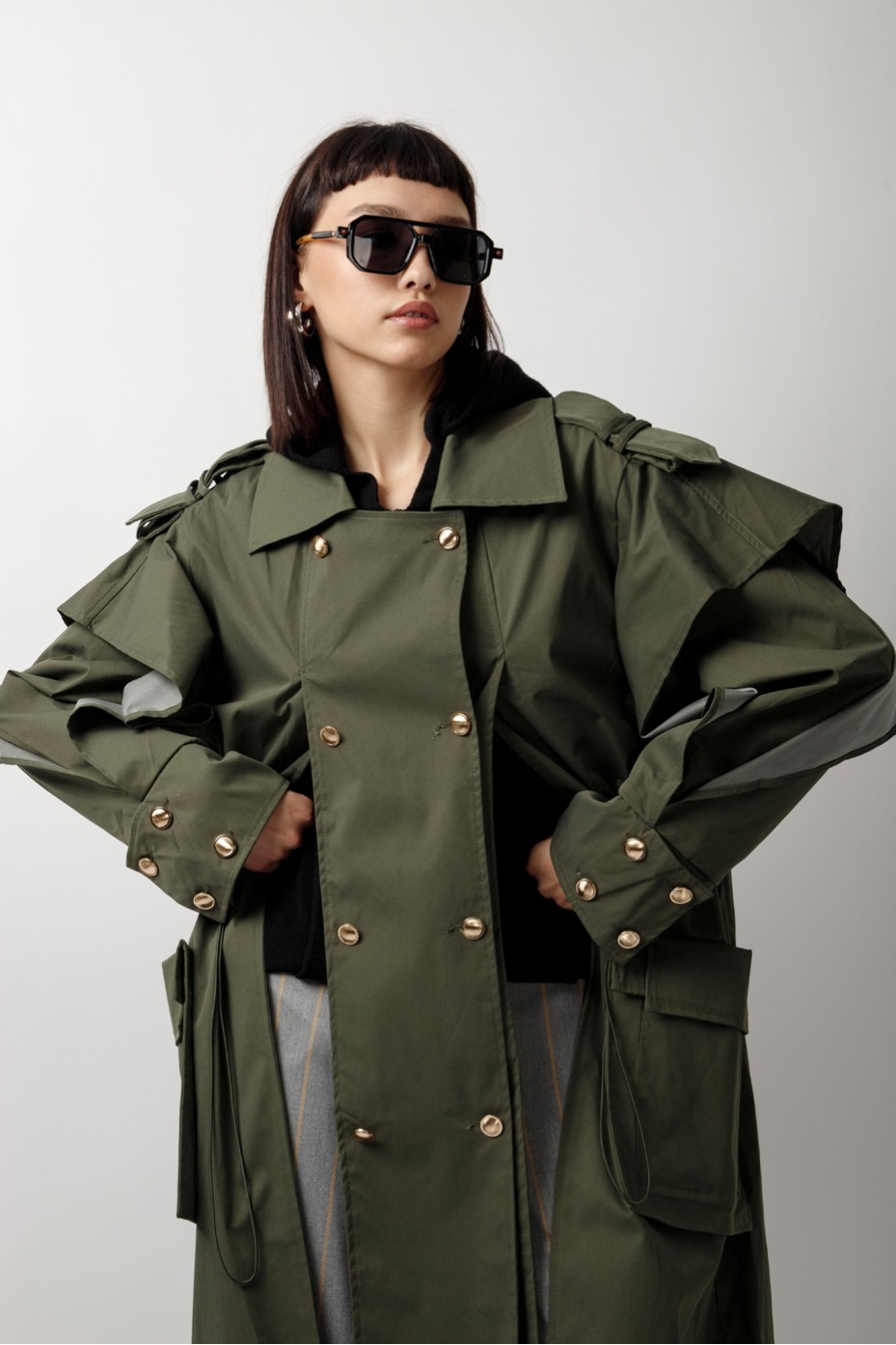 MAXI TRENCH COATS WITH EXTERNAL POCKETS