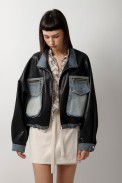 LEATHER JACKET WITH JEANS DETAILS