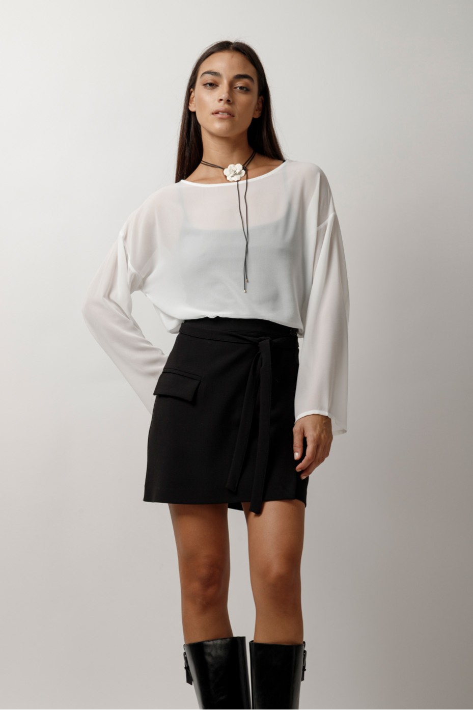 LONG SLEEVE MESH BLOUSE