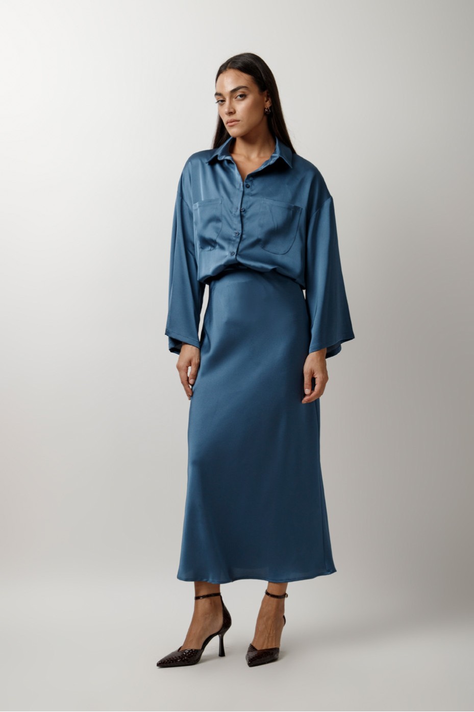 SATIN MIDI SKIRT WITH ELASTIC