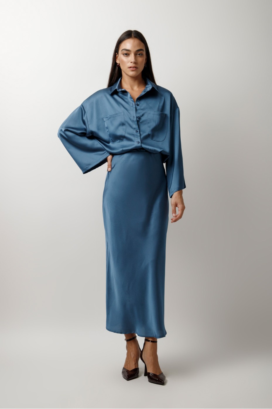 SATIN MIDI SKIRT WITH ELASTIC