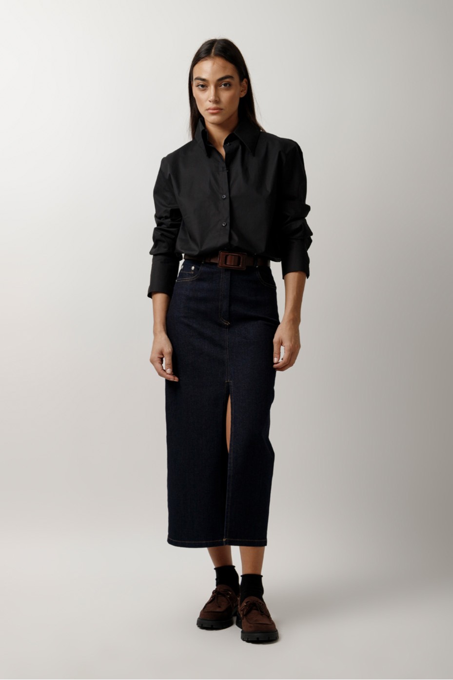 DENIM SKIRT WITH FRONT CUT