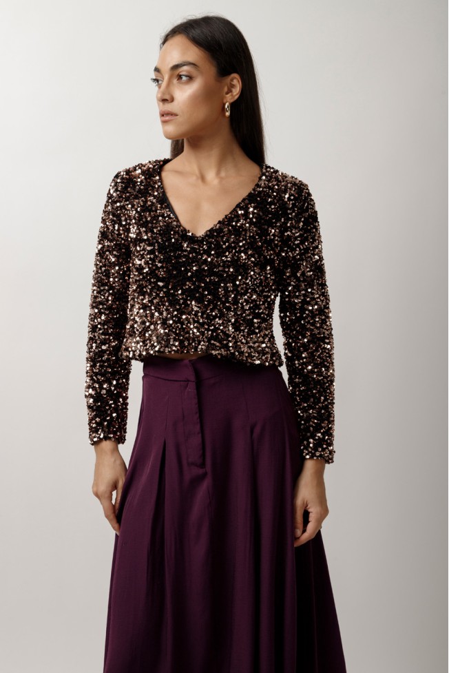 SEQUIN BLOUSE WITH V