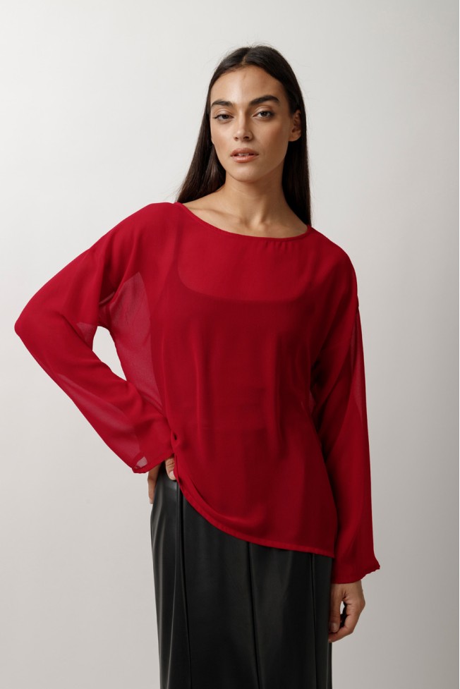 LONG SLEEVE SEE-THROUGH BLOUSE