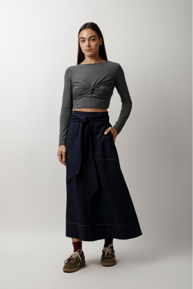LONG SLEEVE ELASTIC CROP TOP