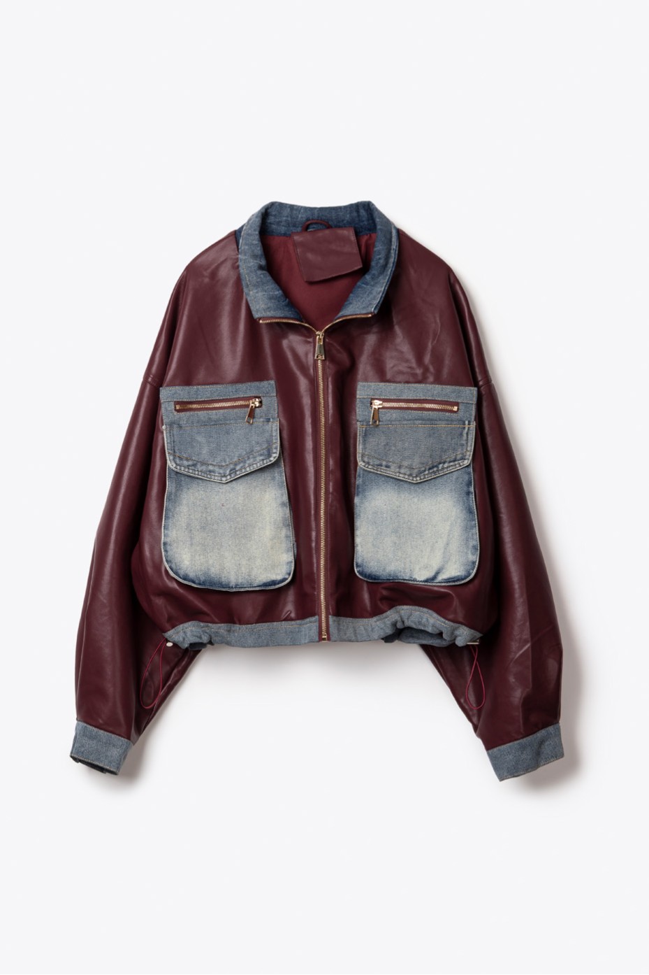 LEATHER JACKET WITH JEANS DETAILS