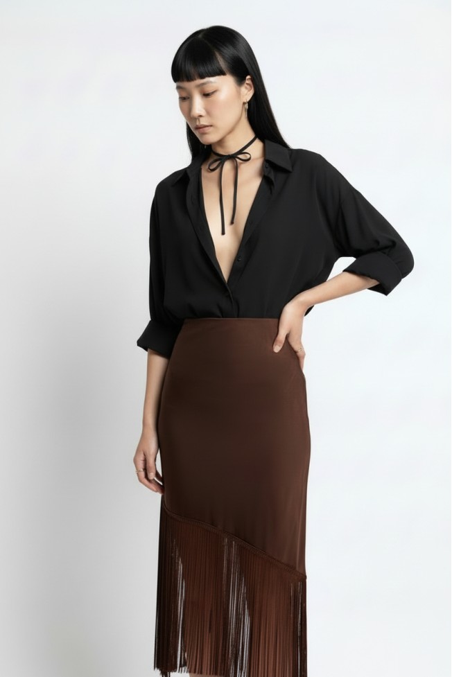 MIDI SKIRT WITH FRINGES