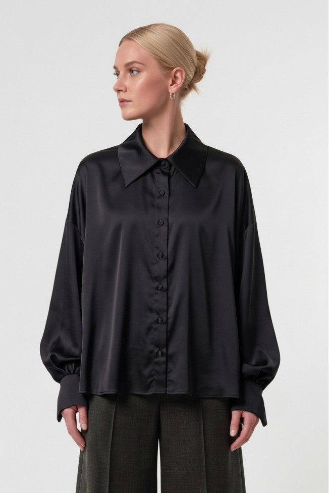 SATIN SHIRT BALLON SLEEVES