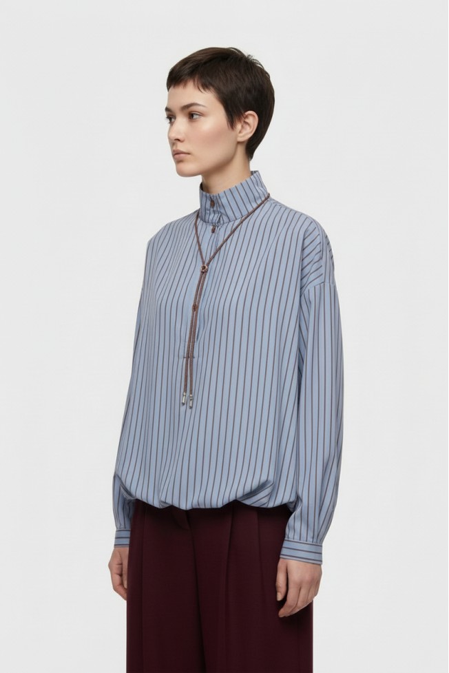 STRIPED POPLIN SHIRT WITH NECKLACE