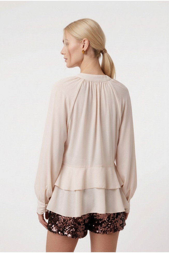 LONG SLEEVE V-NECK BLOUSE WITH RUFFLES