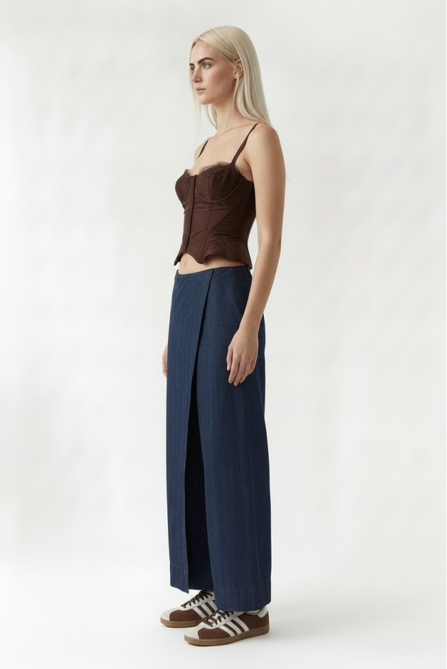SATIN CORSET BLOUSE WITH LACE AND CORDS