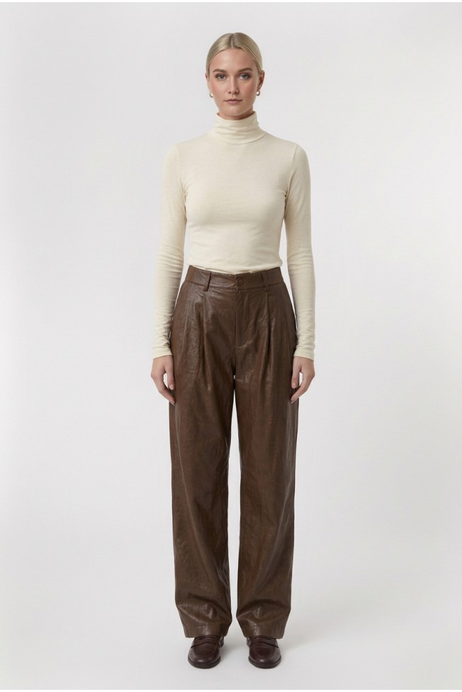 HIGH WAIST LEATHER PANTS WITH PLEATS