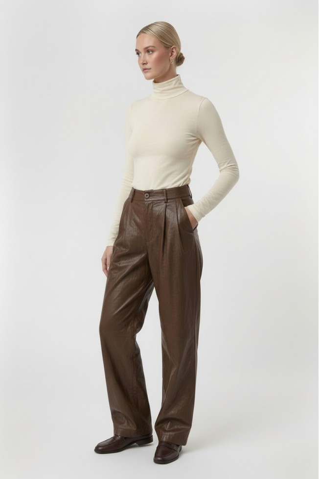 HIGH WAIST LEATHER PANTS WITH PLEATS