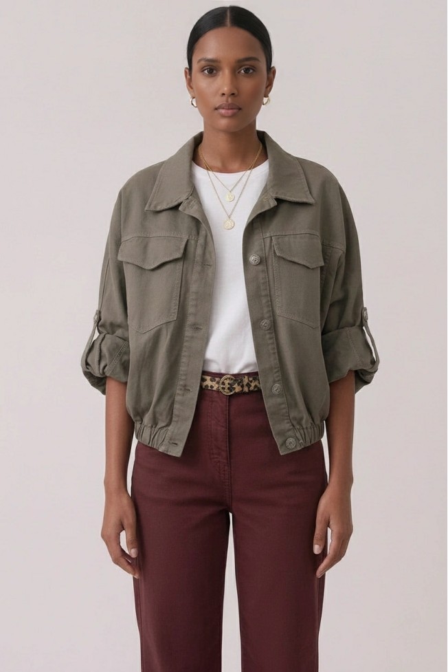 COTTON JACKET WITH ELASTIC WAIST