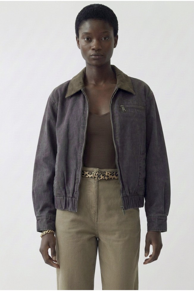 COTTON JACKET WITH CORDUROY COLLAR