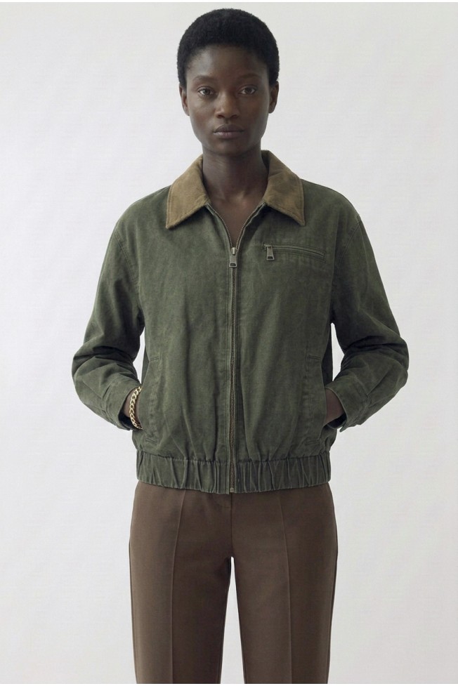 COTTON JACKET WITH CORDUROY COLLAR